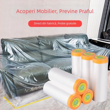 Folie de protecție împotriva prafului din PE pentru uz casnic, folie de mascare pentru mobilier și pereți, folie plastică decorativă de unică folosință, seria Dust-Proof Film, grosime 0,006 mm, miez din hârtie, adeziv cu topire la cald