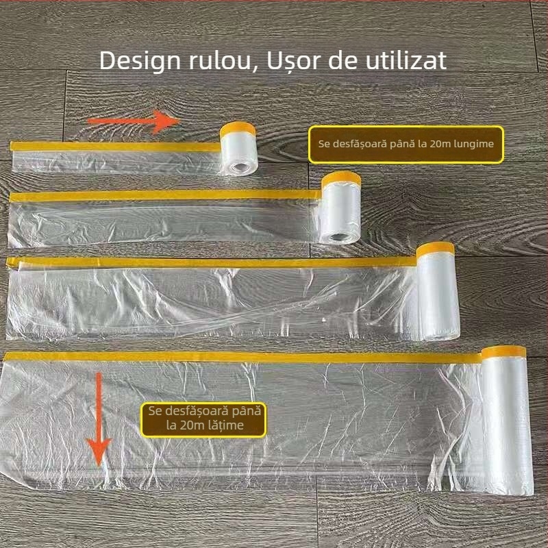 Folie de protecție împotriva prafului din PE pentru uz casnic, folie de mascare pentru mobilier și pereți, folie plastică decorativă de unică folosință, seria Dust-Proof Film, grosime 0,006 mm, miez din hârtie, adeziv cu topire la cald