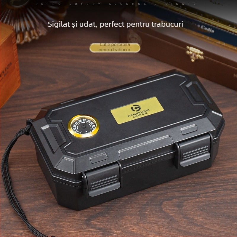 Cutie portabilă pentru trabucuri, etanșă, cu dublu strat, capacitate mare, pachet de zece (Brand: HANNICOOK)