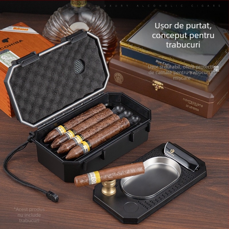 Cutie portabilă pentru trabucuri, etanșă, cu dublu strat, capacitate mare, pachet de zece (Brand: HANNICOOK)