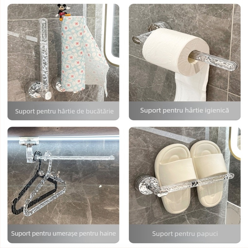 Suport de prosoape cu ventuză puternică, montat pe perete, fără găuri, din plastic, stil Light Luxury, imega