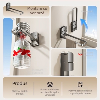 Suport pentru prosoape de baie din metal, pliabil, cu ventuză, montaj pe perete, brand Qinjiu