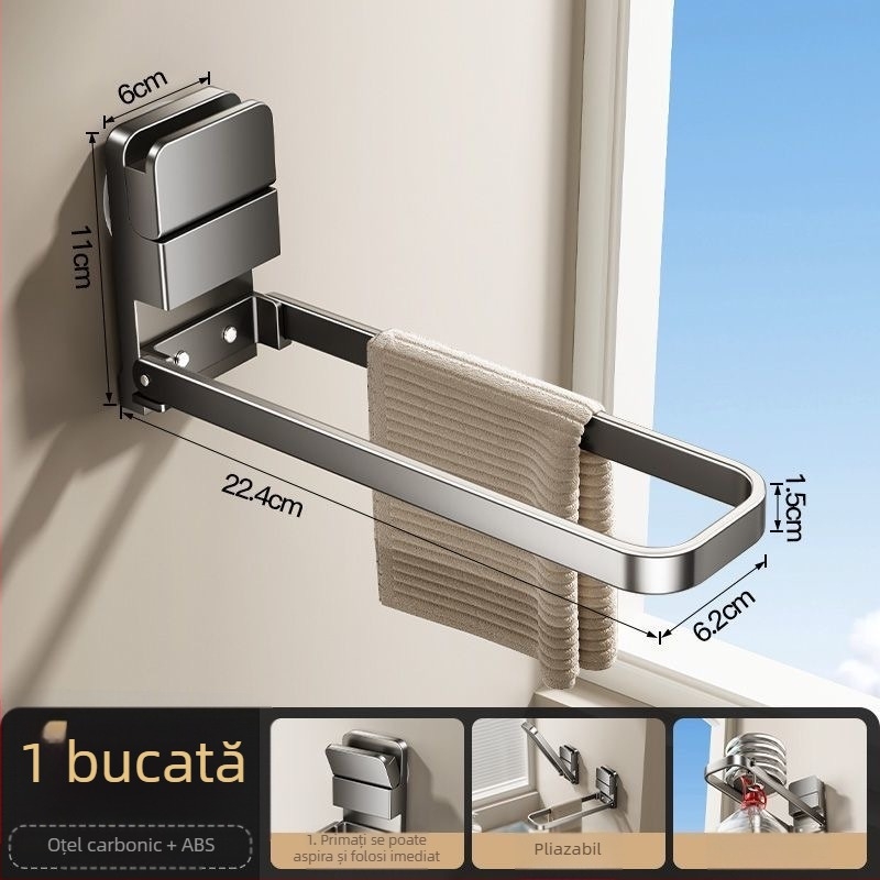 Suport pentru prosoape de baie din metal, pliabil, cu ventuză, montaj pe perete, brand Qinjiu