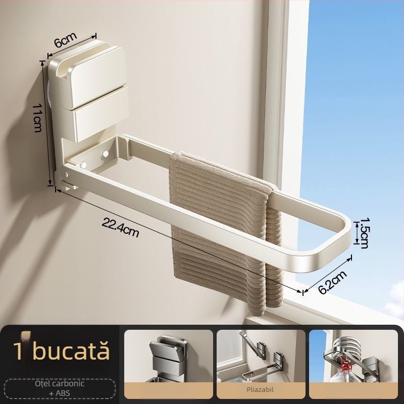 Suport pentru prosoape de baie din metal, pliabil, cu ventuză, montaj pe perete, brand Qinjiu
