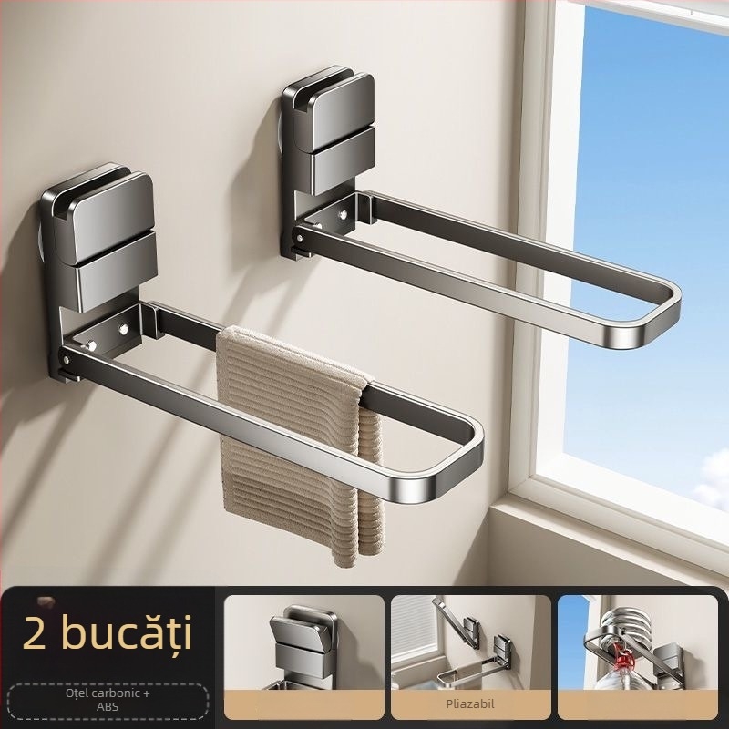 Suport pentru prosoape de baie din metal, pliabil, cu ventuză, montaj pe perete, brand Qinjiu