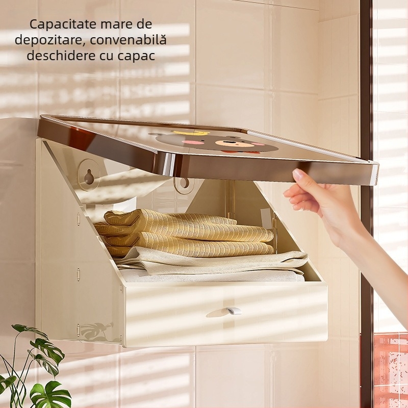 Raft de depozitare din plastic pentru baie, montat pe perete, pliabil (Model 8022, Brand Simple Plastic, 1 nivel, încărcare 1–5 kg)