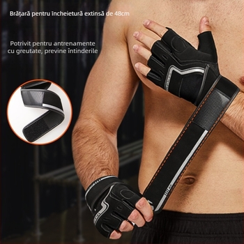 Mănuși de sală cu protecție a palmei – nylon, design cu degete parțiale, protecție pentru mână (TMT)