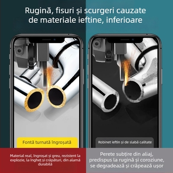 Robinet pentru mașina de spălat, cupru fin, montaj în perete, 20 mm intrare/ieșire, robinet cu disc ceramic, finisaj periat