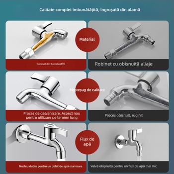Robinet pentru mașina de spălat, cupru fin, montaj în perete, 20 mm intrare/ieșire, robinet cu disc ceramic, finisaj periat