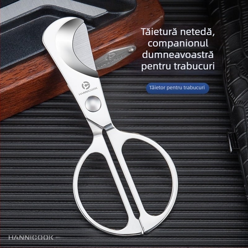 HANNICOOK Tăietor de trabucuri din oțel inoxidabil, lame bidirecționale, portabil, design minimalist