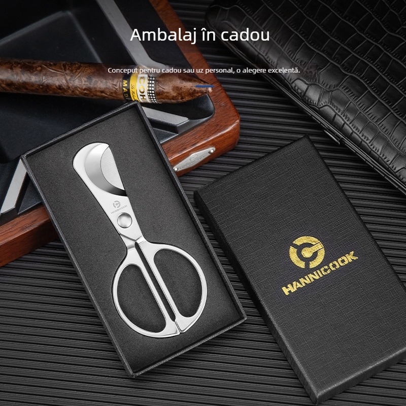 HANNICOOK Tăietor de trabucuri din oțel inoxidabil, lame bidirecționale, portabil, design minimalist