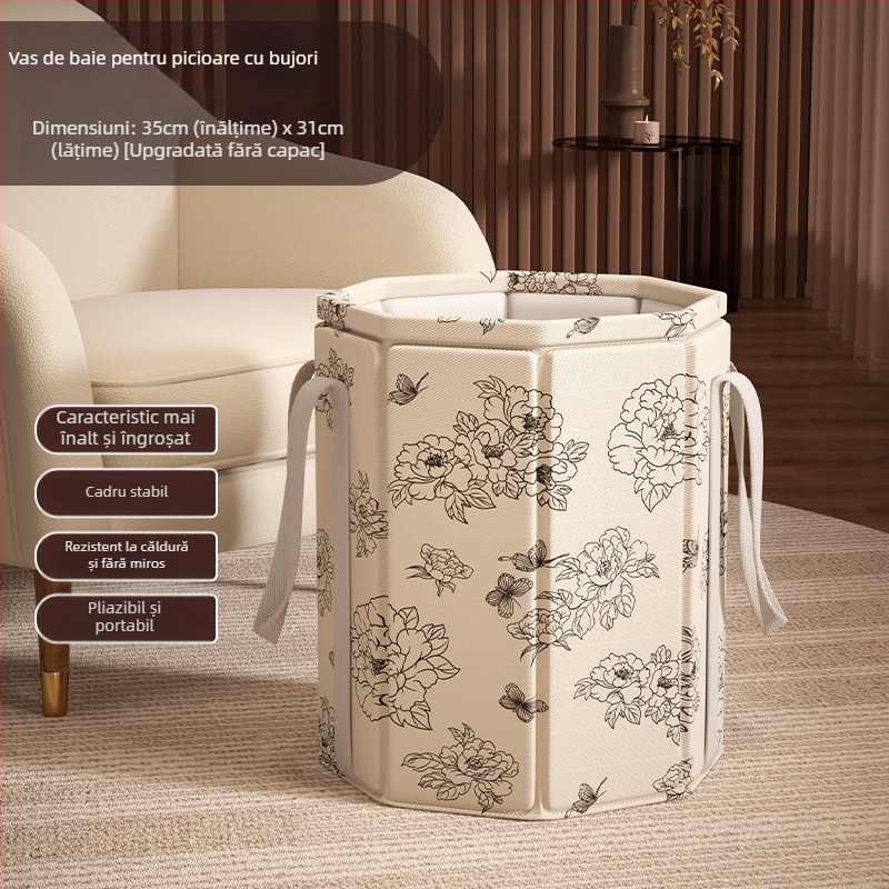 Cadă pliabilă pentru picioare, cu capac, pentru uz casnic, din material impermeabil, nivelul apei peste 25 cm, construcție groasă