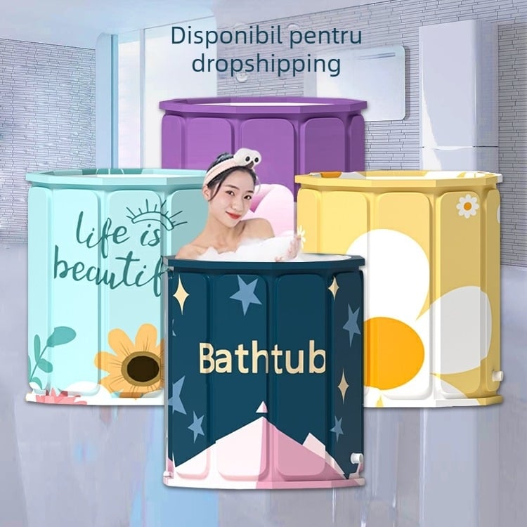 Cadă pliabilă cu capac pentru adulți, design pliabil, temperatură constantă, funcție de masaj și bule de abur