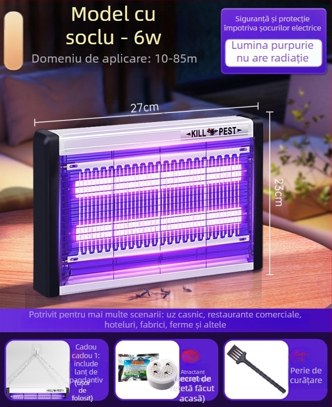 Lampă LED montată pe perete pentru țânțari, cu atracție prin lumină și șoc electric, plasă din aluminiu, adecvată pentru 61 m² sau mai mult, garanție de 2 ani