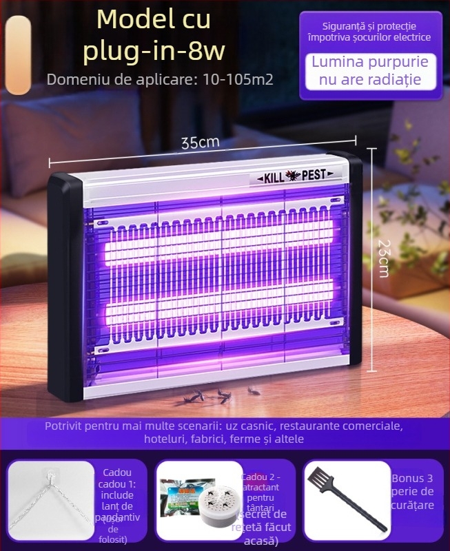 Lampă LED montată pe perete pentru țânțari, cu atracție prin lumină și șoc electric, plasă din aluminiu, adecvată pentru 61 m² sau mai mult, garanție de 2 ani