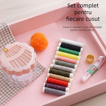 Cutie de cusut cu set thimble, unelte cross-stitch, riglă de hârtie portabilă, depozitare mică