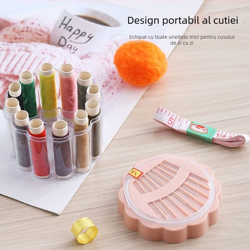 Cutie de cusut cu set thimble, unelte cross-stitch, riglă de hârtie portabilă, depozitare mică