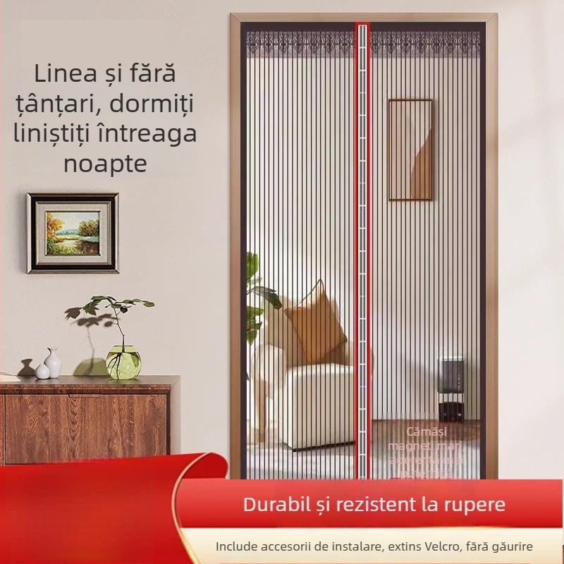 Draperie pentru ușă cu plasă pentru dormitor, stil modern minimalist, model cu plante