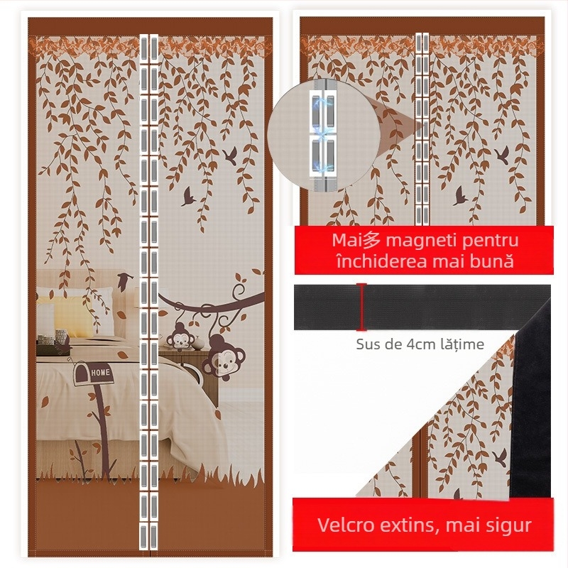 Draperie pentru ușă cu plasă pentru dormitor, stil modern minimalist, model cu plante