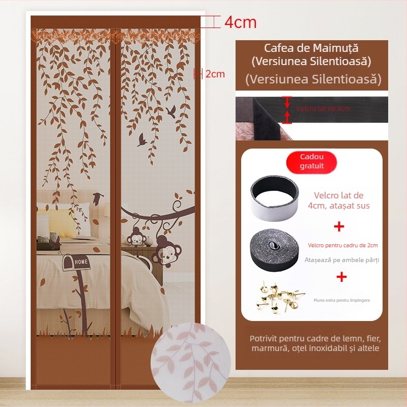 Draperie pentru ușă cu plasă pentru dormitor, stil modern minimalist, model cu plante