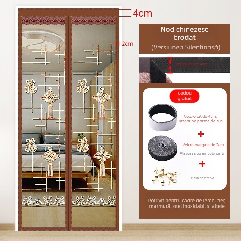 Draperie pentru ușă cu plasă pentru dormitor, stil modern minimalist, model cu plante