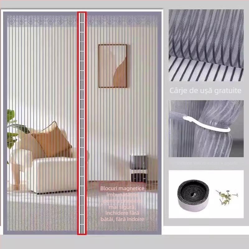 Draperie pentru ușă cu plasă pentru dormitor, stil modern minimalist, model cu plante