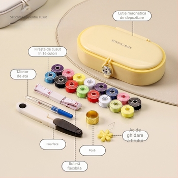 Cutie magnetică pentru ace și ață, proiectată de sine, kit portabil de cusut, plastic, 144 bucăți, stil lux ușor, personalizabil