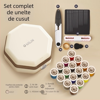 Kit de cusut portabil într-o cutie din plastic, set de 60 piese, design simplu