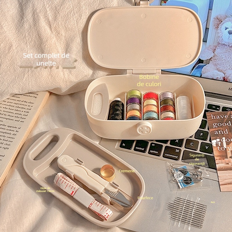 Cutie de cusut, design portabil cu buzunar, kit de cusut 12 piese, stil simplu
