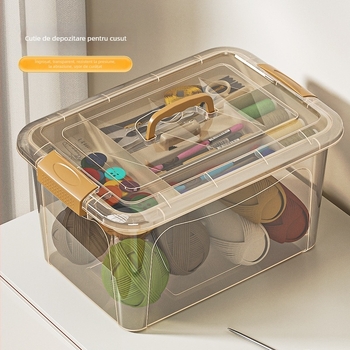 Cutie transparentă portabilă pentru kit de cusut - construcție din plastic, design minimalist, organizator de ace și ață