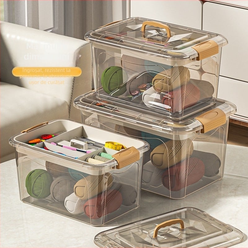 Cutie transparentă portabilă pentru kit de cusut - construcție din plastic, design minimalist, organizator de ace și ață