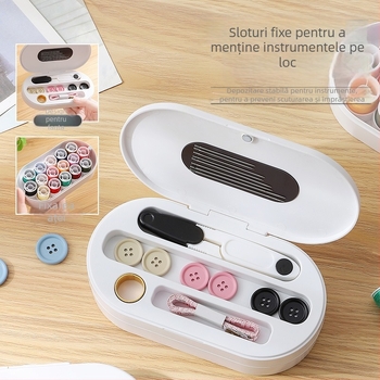 Cutie magnetică pentru ace și ață, stil de buzunar portabil, set 84 buc., materiale ABS, magnet, folie magnetică adezivă, pachet cusut