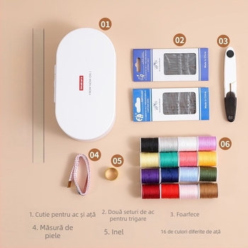 Cutie magnetică pentru ace și ață, stil de buzunar portabil, set 84 buc., materiale ABS, magnet, folie magnetică adezivă, pachet cusut