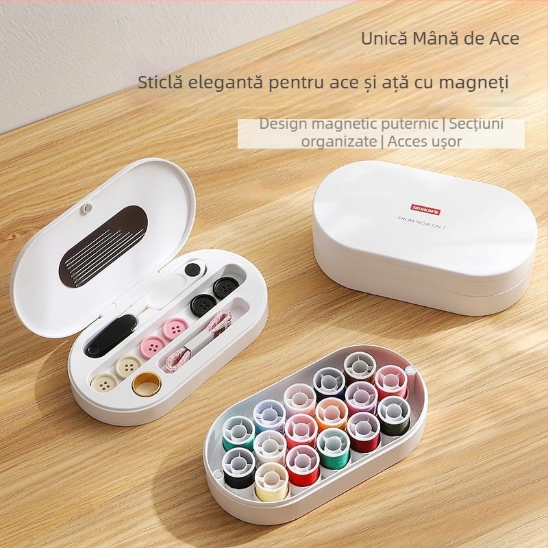 Cutie magnetică pentru ace și ață, stil de buzunar portabil, set 84 buc., materiale ABS, magnet, folie magnetică adezivă, pachet cusut