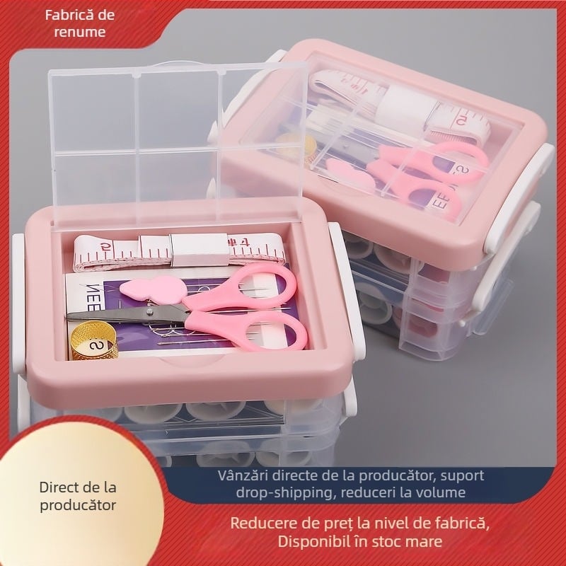 Kit de cusut cu cutie dublă, pentru cămine studențești, stil scandinav, depozitare din plastic, 120 de piese