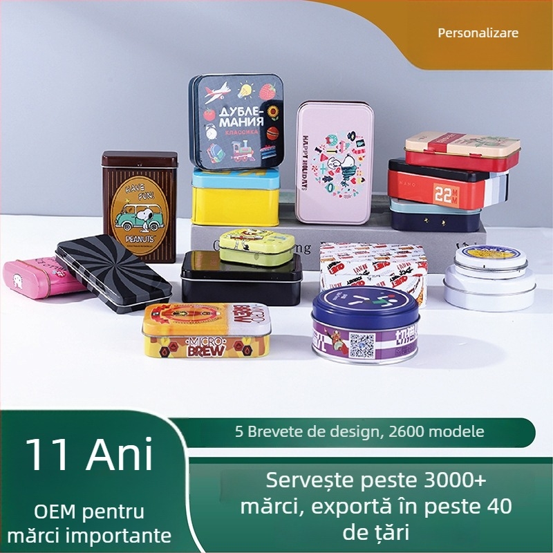 Cutie mică din tinplată pentru cadouri – formă plată, imprimare offset, model Tinplate small iron box