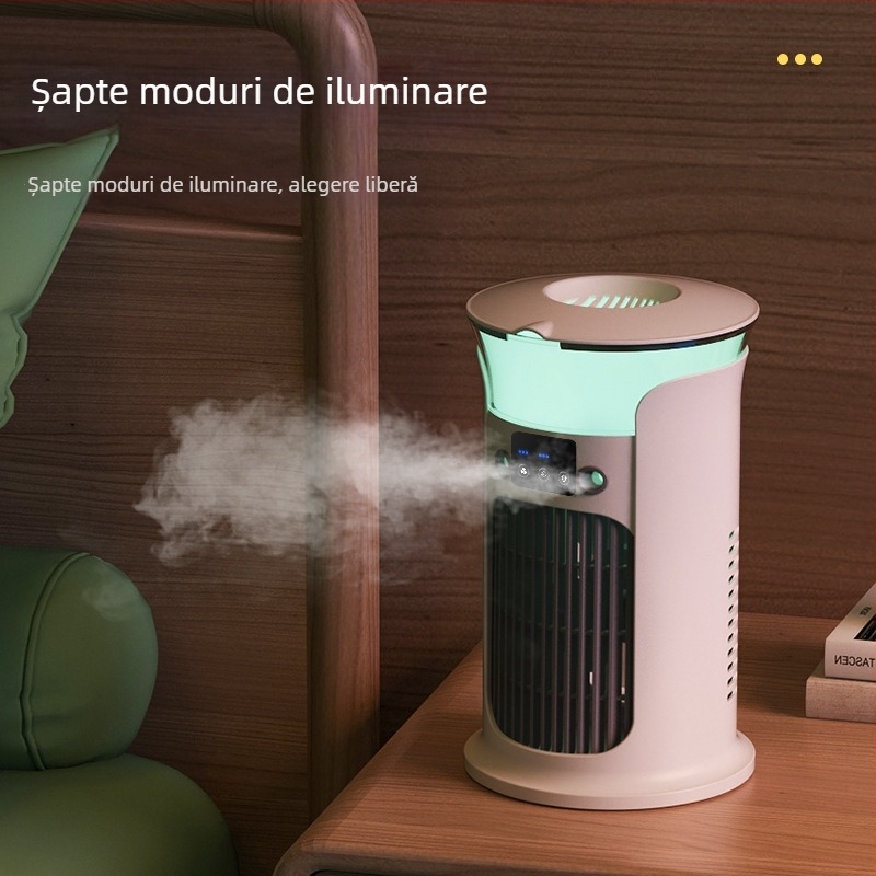 Răcitor de aer USB pentru birou cu pulverizare, motor DC cu perii, 3 palete, 3 trepte de vânt, funcționare silențioasă sub 36 dB, 3.7V 5W