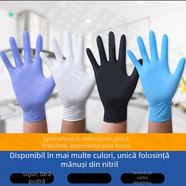 Mănuși de nitril de unică folosință, îngroșate, rezistente la uleiuri și la acizi și baze, pentru tatuaj, frumusețe, coafură și întreținere mecanică