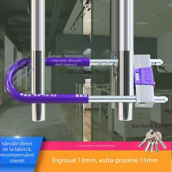 Broască în formă de U pentru ușă de sticlă, extinsă, pentru ușă glisantă cu deschidere dublă, anti-furt, aliaj de zinc, modelul 1, stil nou chinezesc, pentru birou și magazin