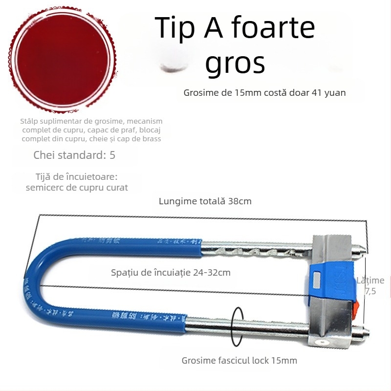 Broască în formă de U pentru ușă de sticlă, extinsă, pentru ușă glisantă cu deschidere dublă, anti-furt, aliaj de zinc, modelul 1, stil nou chinezesc, pentru birou și magazin