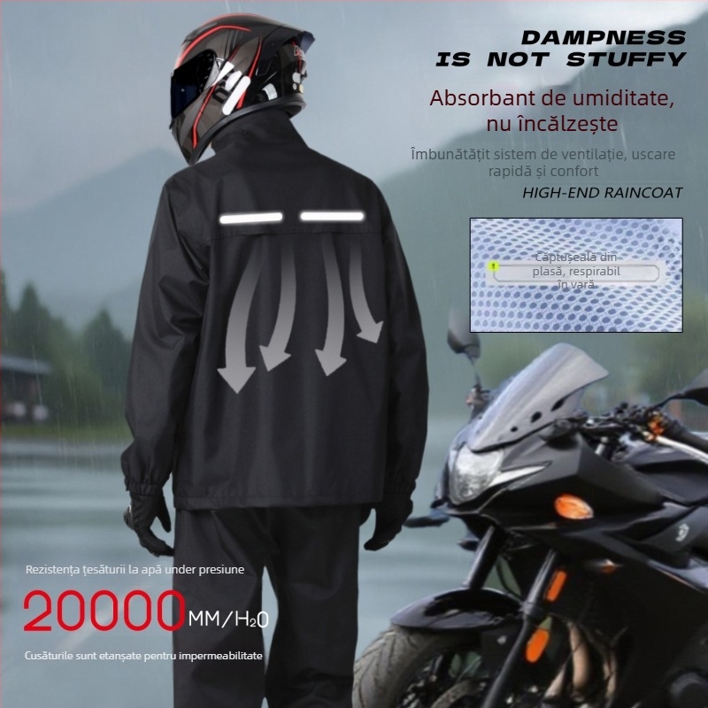 Set de ploaie pentru motocicletă – model split; pentru motocicletă/e-bike – strat PVC; țesătură Chunya, grosime