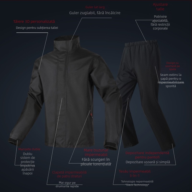 Set de ploaie pentru motocicletă – model split; pentru motocicletă/e-bike – strat PVC; țesătură Chunya, grosime