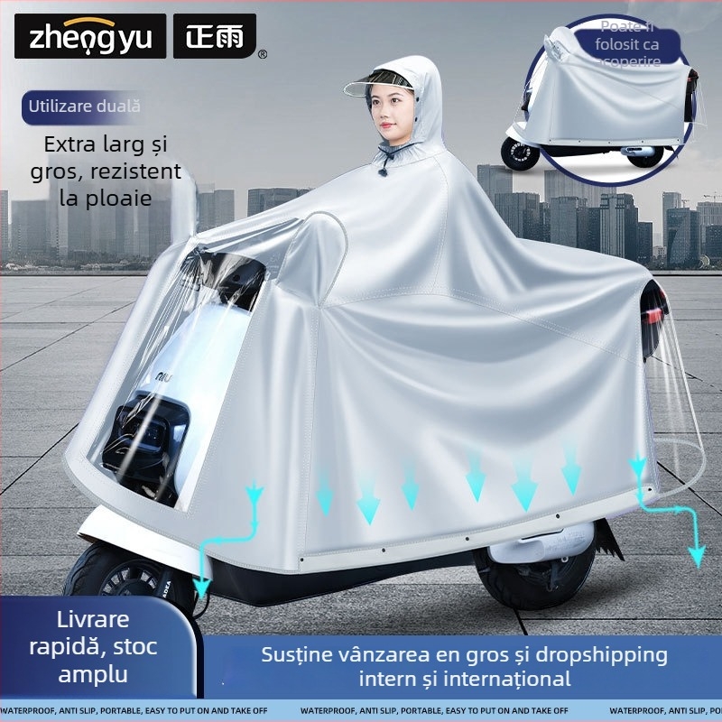 Pelerină de ploaie integrală pentru motocicletă și scuter electric, țesătură Oxford, strat impermeabil PVC, stil gros, 22 denier, Model ZY-5029