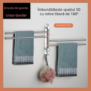 Bară de prosoape din oțel inoxidabil, rotativă, fără găuri, pliabilă, depozitare multifuncțională, capacitate 10 kg