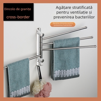 Bară de prosoape din oțel inoxidabil, rotativă, fără găuri, pliabilă, depozitare multifuncțională, capacitate 10 kg