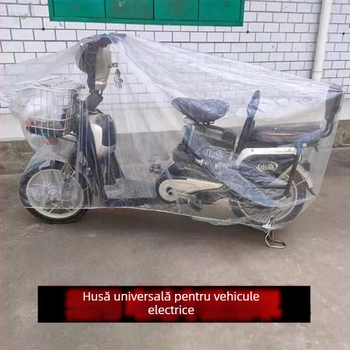 Acoperire pentru vehicul electric – impermeabilă la ploaie, transparentă, întărită, de unică folosință (material: PE plastic; stil: simplu)