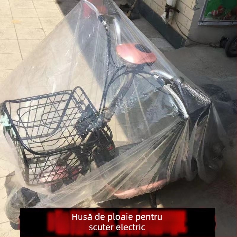 Acoperire pentru vehicul electric – impermeabilă la ploaie, transparentă, întărită, de unică folosință (material: PE plastic; stil: simplu)