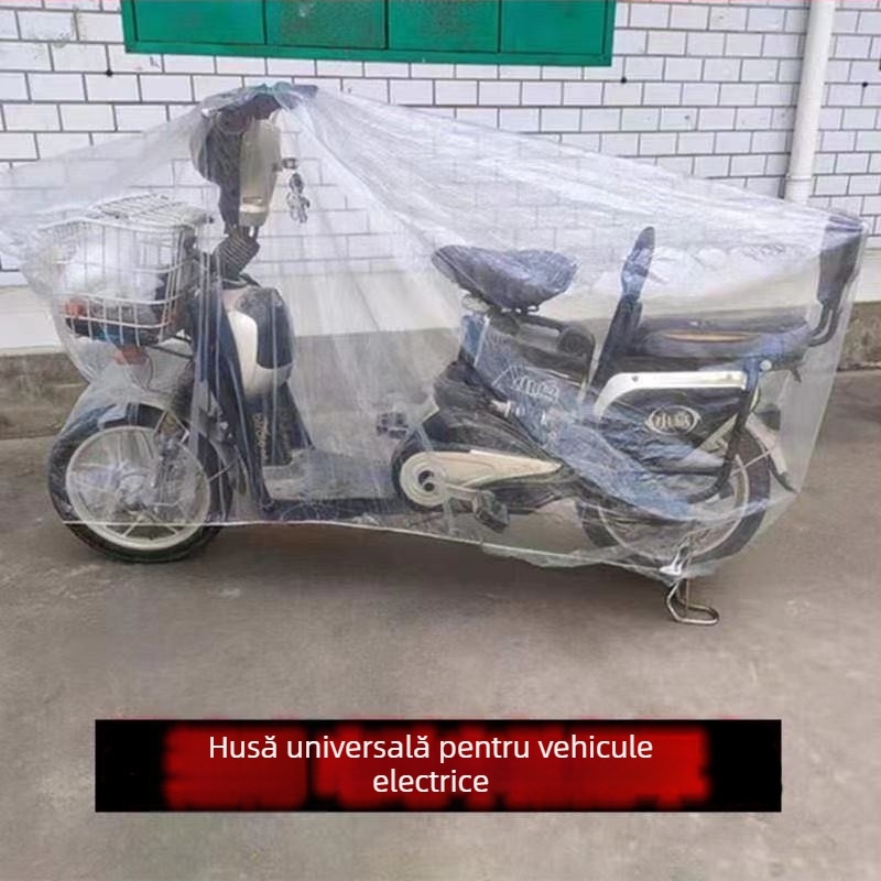 Acoperire pentru vehicul electric – impermeabilă la ploaie, transparentă, întărită, de unică folosință (material: PE plastic; stil: simplu)