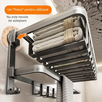 Suport de prosoape montat pe perete, cu ventuze, din fier, încărcare 5 kg, 1 etaj, stil modern minimalist, fără găuri