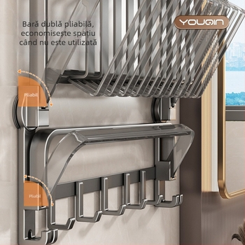 Suport de prosoape montat pe perete, cu ventuze, din fier, încărcare 5 kg, 1 etaj, stil modern minimalist, fără găuri